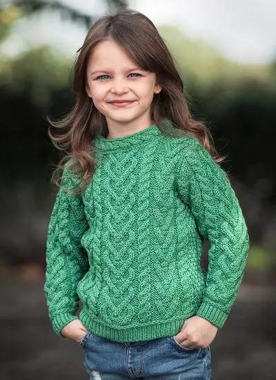 Girls Aran Crew Neck Sweater